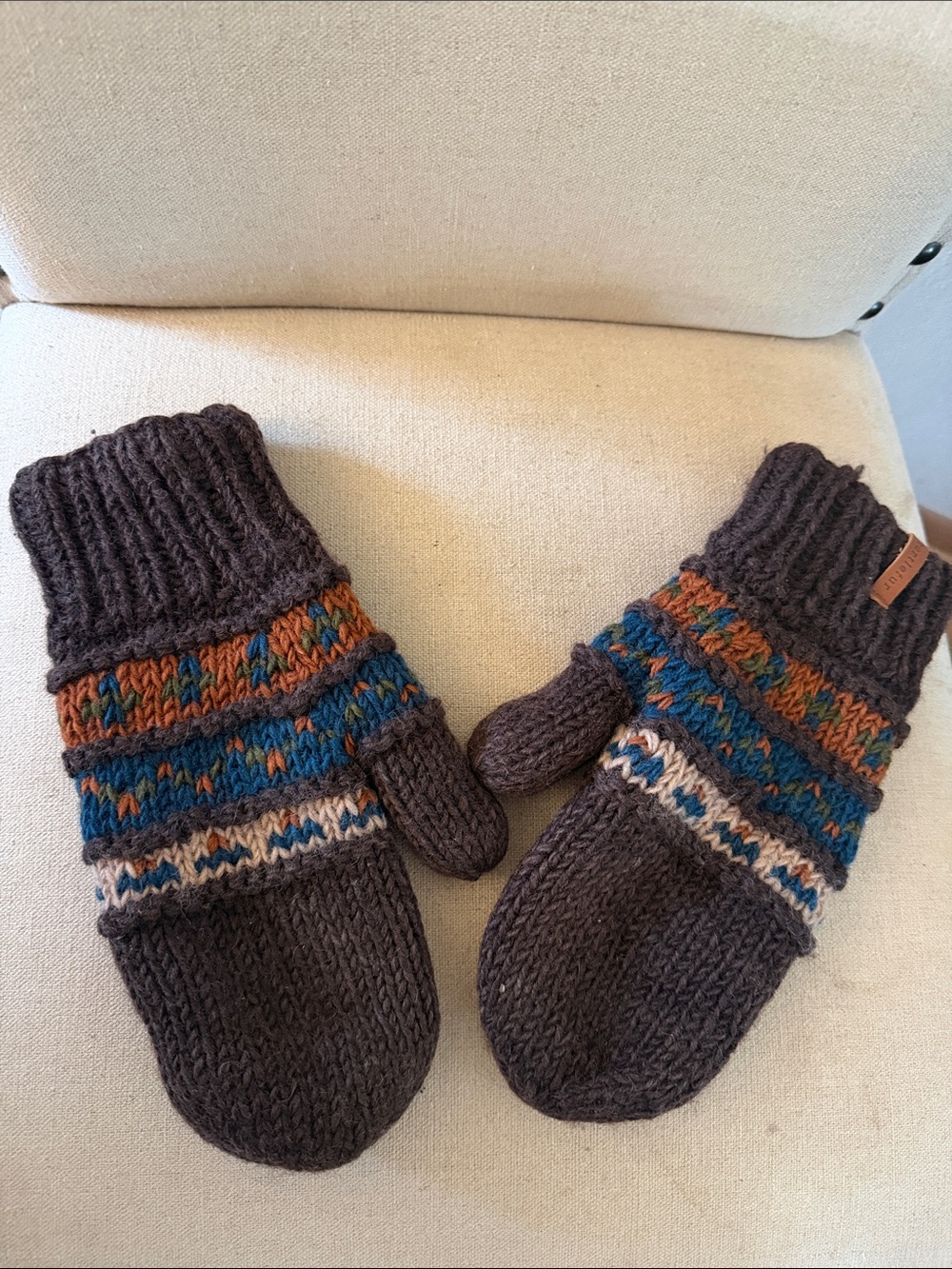 Turtlefur Wool Fair Isle Patterned Knit Mittens Nepal Brown